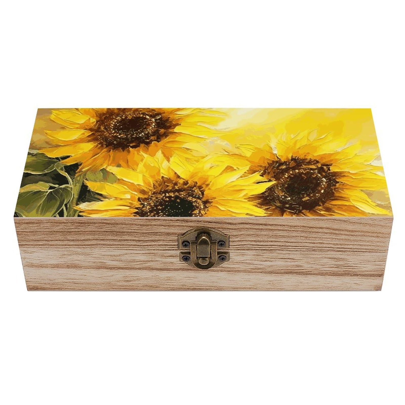 Oudrspo Yellow Sunflowers Wooden Keepsake Box Decorative Memory Storage Box with Hinged Lid Small Jewelry Keepsake Boxes for Storing Gift Pictures Letters Time Capsule