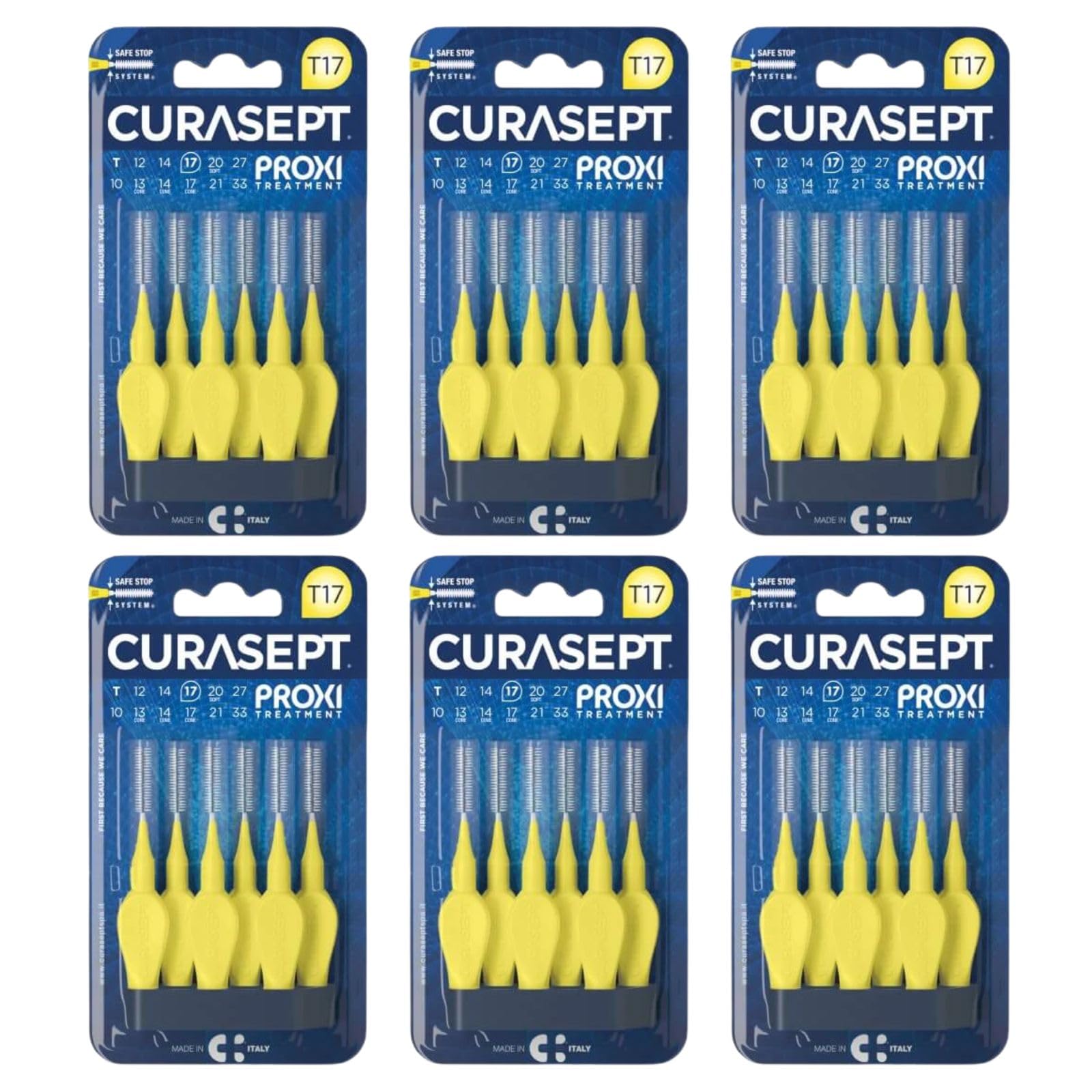 PROMO 6 CONFEZIONI Scovolini CURASEPT Originali | Spazzolini interdentali Proxi T17 (filo 1,4 mm) | Giallo | Pulizia Profonda della Placca | 6 pz x Confezione - 36 scovolini