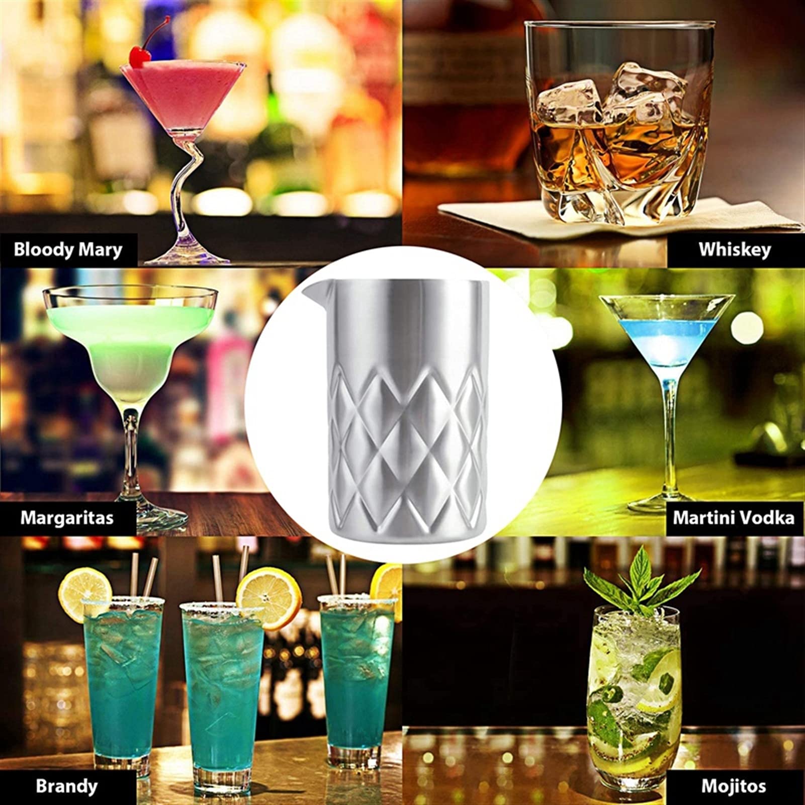 Juego de Coctelera Cocktail Shaker Set Bartender Mojito Kit-Barra de Acero Inoxidable Herramientas con Mezcla de Vidrio, Jigger, Bar Cuchara, Muddler, Coctelera de cóctel Agitador de Cócteles