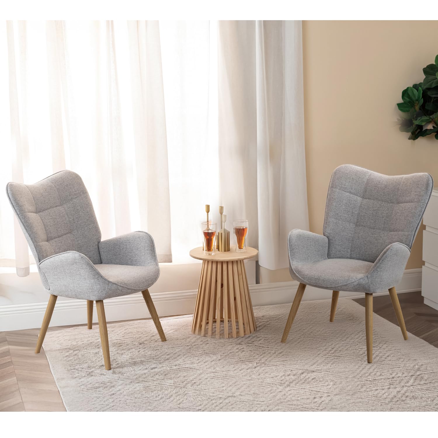 MEUBLE COSY Poltrona Imbottita Sedia da Salotto con Braccioli Poltroncina Relax con Schienale Alto e Cuscino Spesso Gambe in Metallo per Soggiorno in Tessuto Grigio