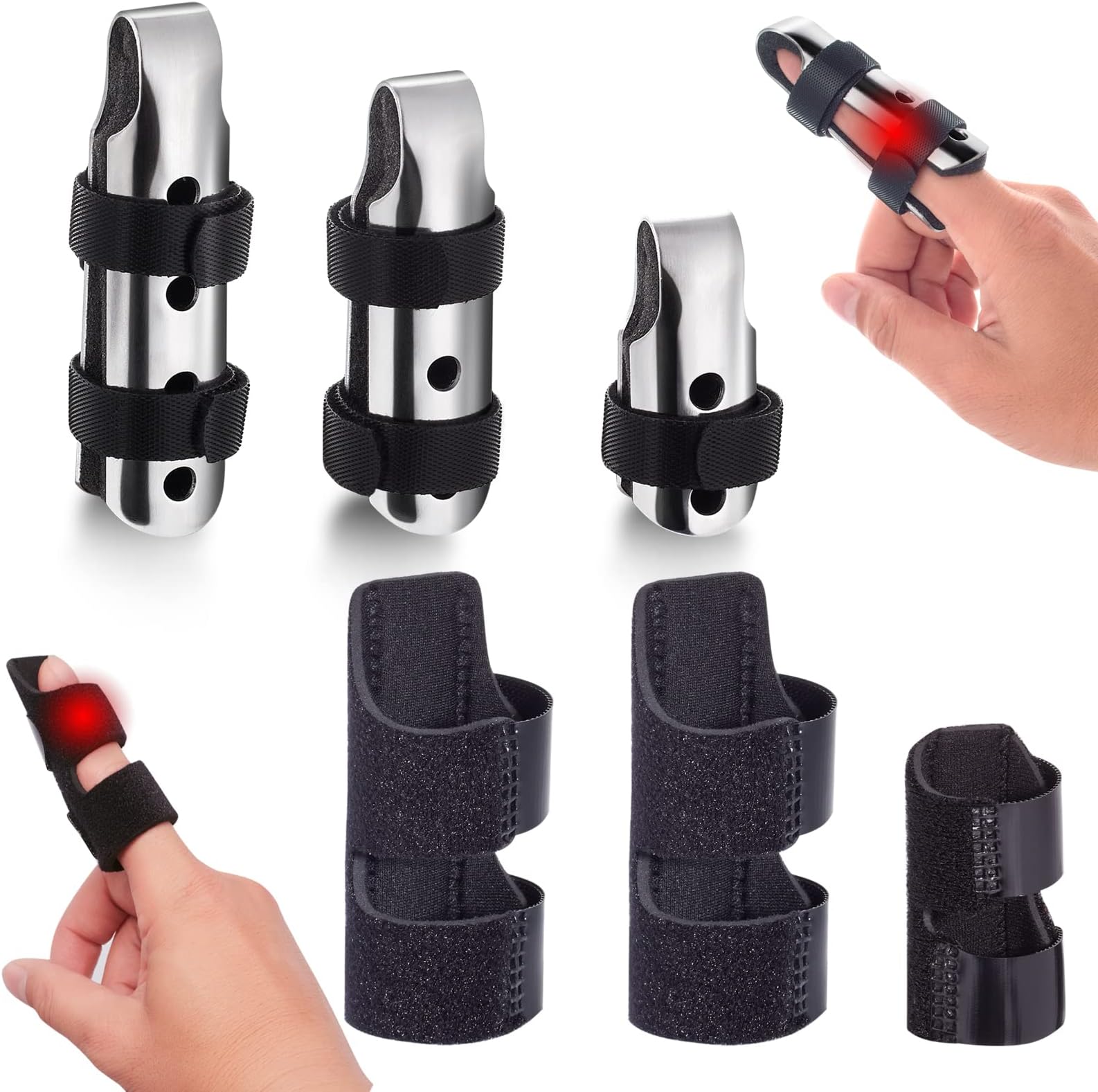 Trigger Finger Splints 6Pcs Finger Support Brace for Broken Fingers Straightening and Knuckle Immobilization, Metal Finger Stabilizer for Adults and Children