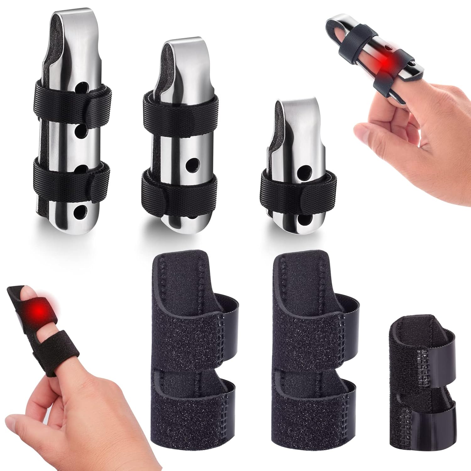 Trigger Finger Splints 6Pcs Finger Support Brace for Broken Fingers Straightening and Knuckle Immobilization, Metal Finger Stabilizer for Adults and Children