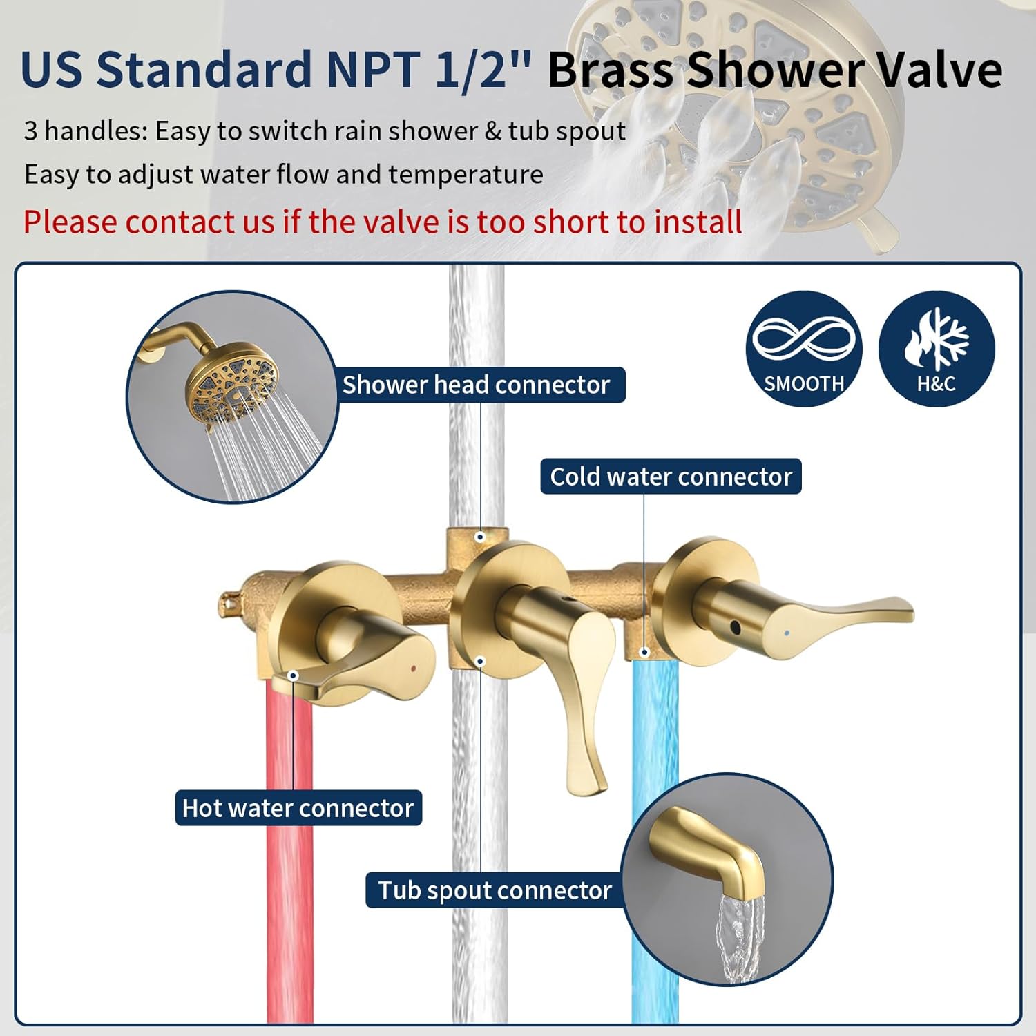 3 Handles Shower Faucet Set with Tub Spout Bathtub Shower Faucet Combo Set Shower System Complete Tub and Shower Trim Kit Brushed Gold Shower Set