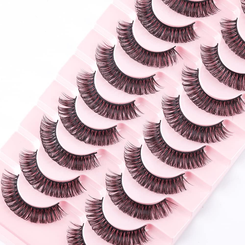 False Eyelashes Russian Strip Lashes Natural Fluffy Wispy D Curly 10 works Reusable Fake Eyelashes Faux Mink Lashes Thick Short Soft Eyes Lash(#2)