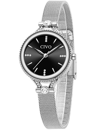 CIVO Damen Uhren Silber Edelstahl Designer Analoge Quarz Uhr Slim Minimalistisch Wasserdicht Elegant Armbanduhr für Mädchen