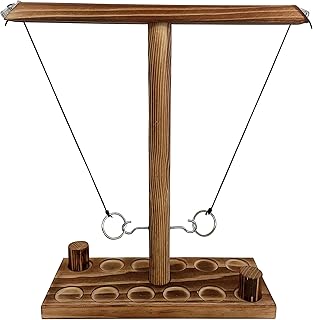 WeiDu77 Ring Hook Throwing Game, Wooden Hook and Ring Throwing Game for Party Outdoor Handmade Handheld Ring Hook Fast-Paced Family Interactive Game Toy