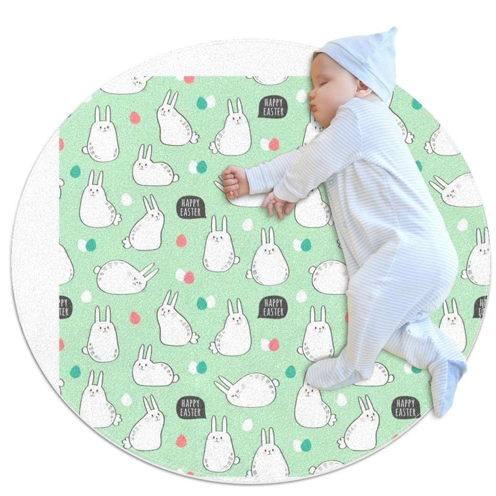 Tapis de sol circulaire 80x80cm tapis moderne antidérapant motif lapin pour enfant