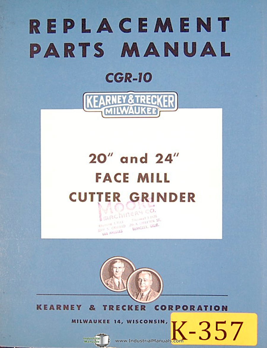 Kearney & Trecker CGR10, 20" & 24", Facemill cutter Grinder, Parts