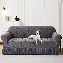 Stretch Sofa Cover Slipcover, Polyester Spandex Jacquard Fabric Couch Covers, 1-Piece Sofa Covers with Elastic Bottom, Washable Furniture Protector Covers for Dogs,Cats,Kids,Grey,2 Sitzer