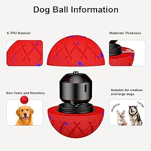 XINGZUAN Smart Interactive Dog Toy, Automatic Moving, Bouncing and Stimulation, Silent Foam Material, IP54 Waterproof Rating, Active Rolling,Dog Ball for Medium and Large Dogs,Dog Birthday (Red)