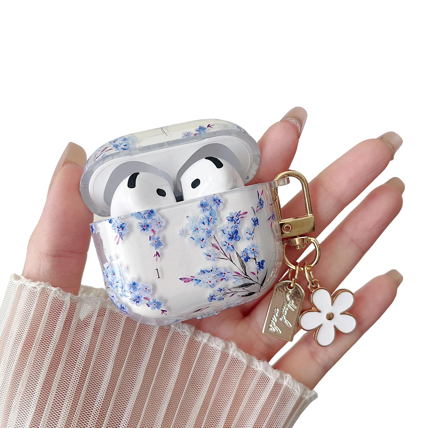 MINSCOSE Compatible with AirPods 4 Clear Case,Cute Flower Pattern Design with Floral Keychain, Soft TPU Protective Shockproof Cover for AirPods 4th