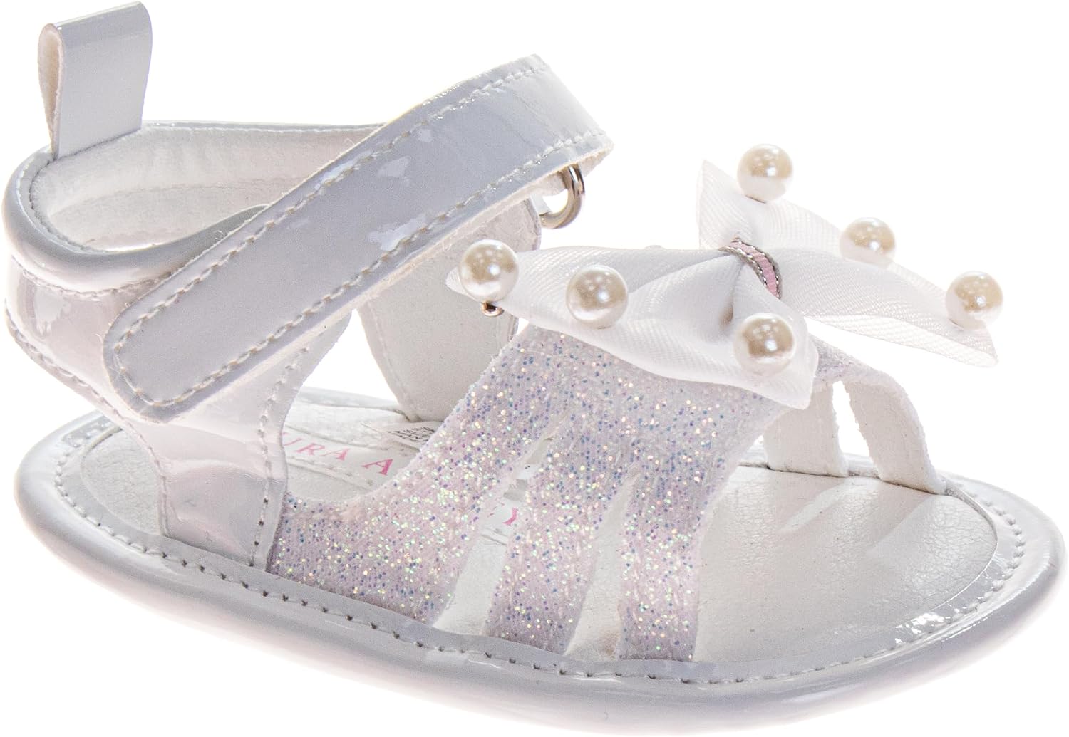 Josmo Girls Dressy Sandals Glitter Bow Open Toe Ankle Strap Soft Sole flats - 2-4 Infant