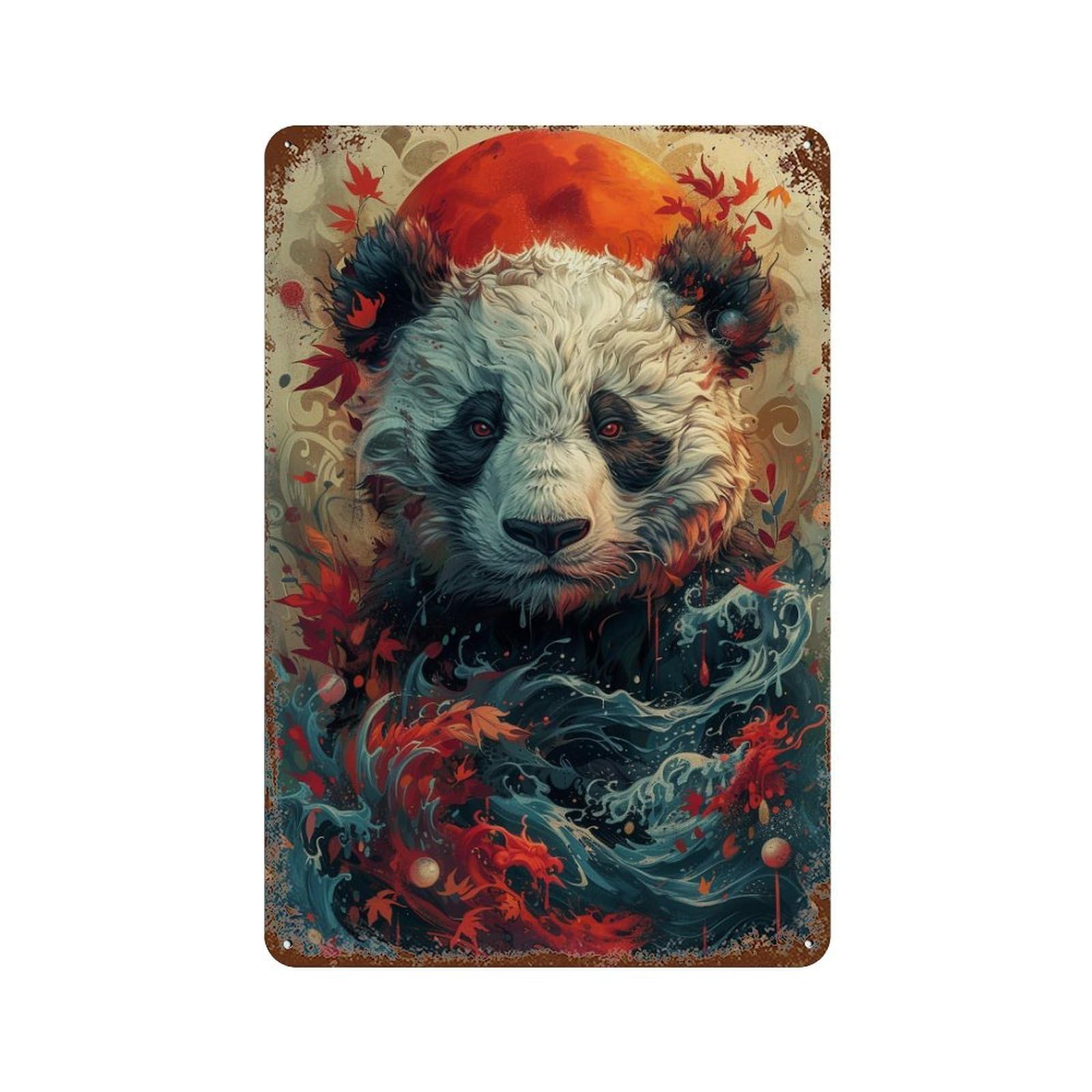 Magical Panda Artwork Rust Effect Tin Sign 11.8"x7.9", Retro Wall Decor for Pub, Kitchen And Man Cave Decor