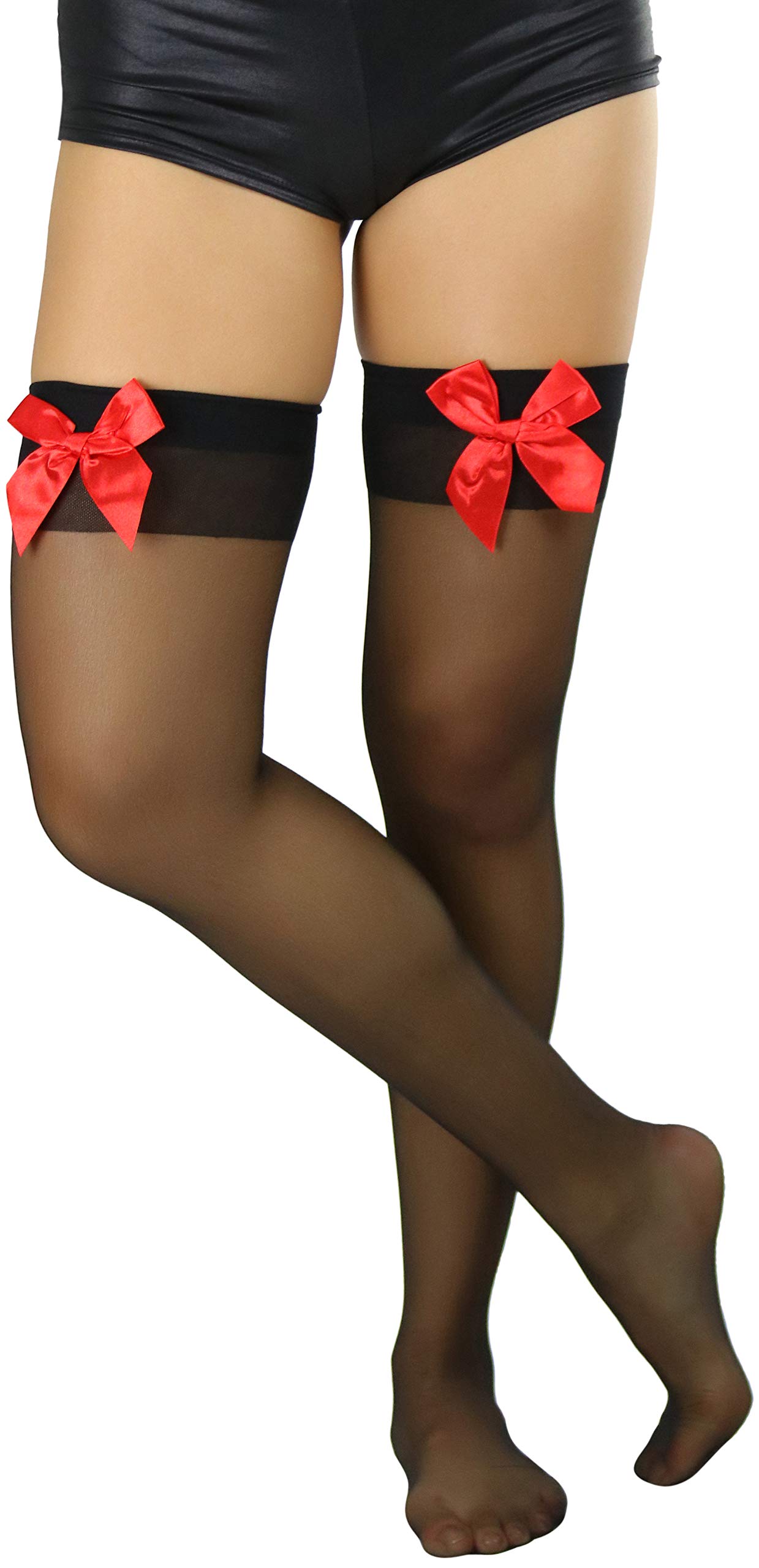 ToBeInStyle Women’s Opaque Long Thigh High Stockings w/Decorative Front Satin Bow