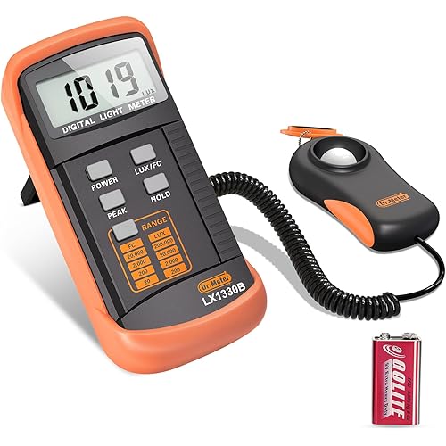 Dr.meter LX1330B Digital Illuminance Light Meter, 0-200,000 Measurement Range Lux Meter, Lighting Intensity Brightness Measurement for Indoor Outdoor, Light Meters for Plants