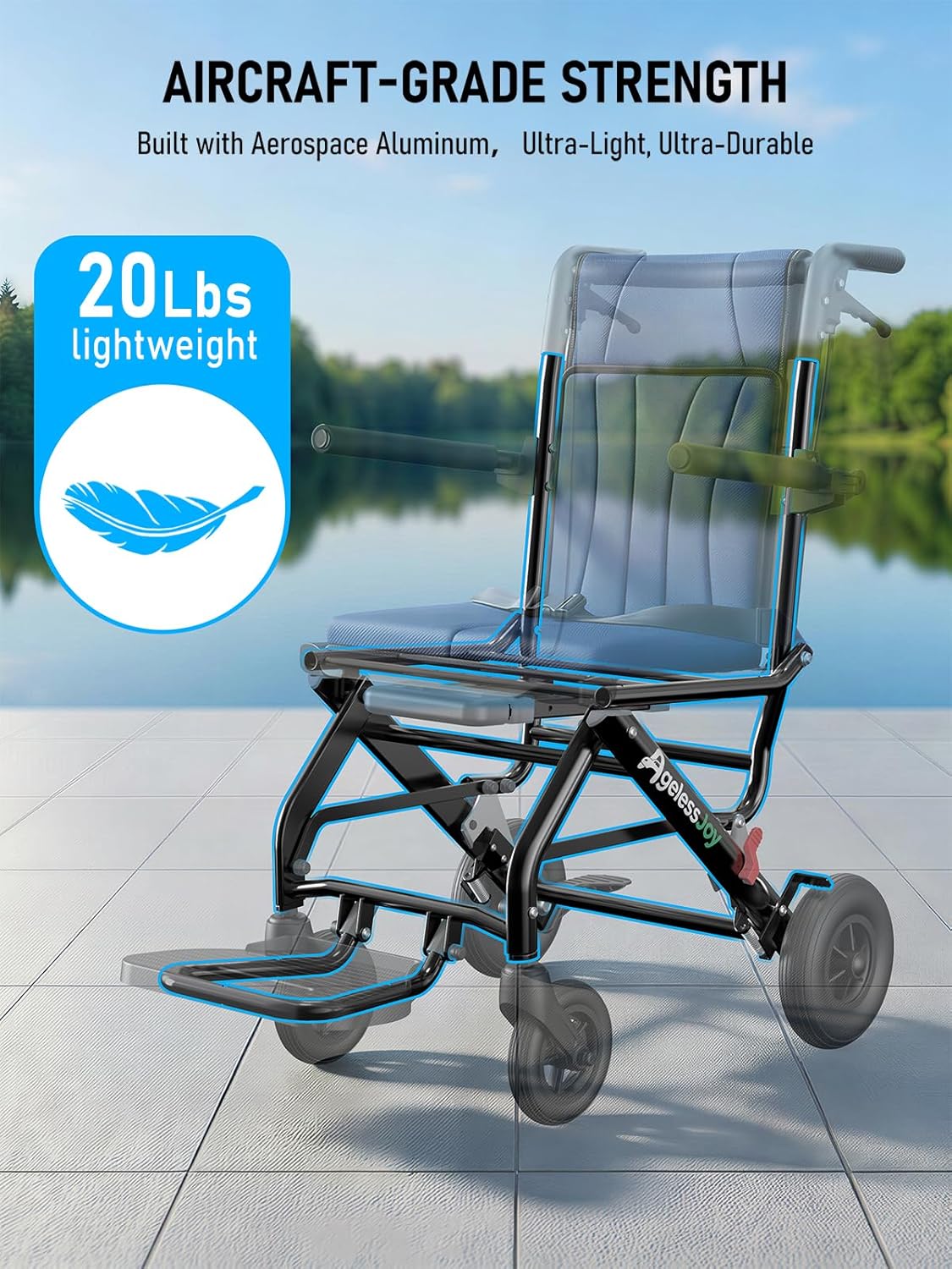 Wheelchair for Adults Transport Chair Lightweight Foldable with Telescopic Handle, 20 Lbs Compact Portable Folding Travel Wheel Chairs for Seniors(Blue)