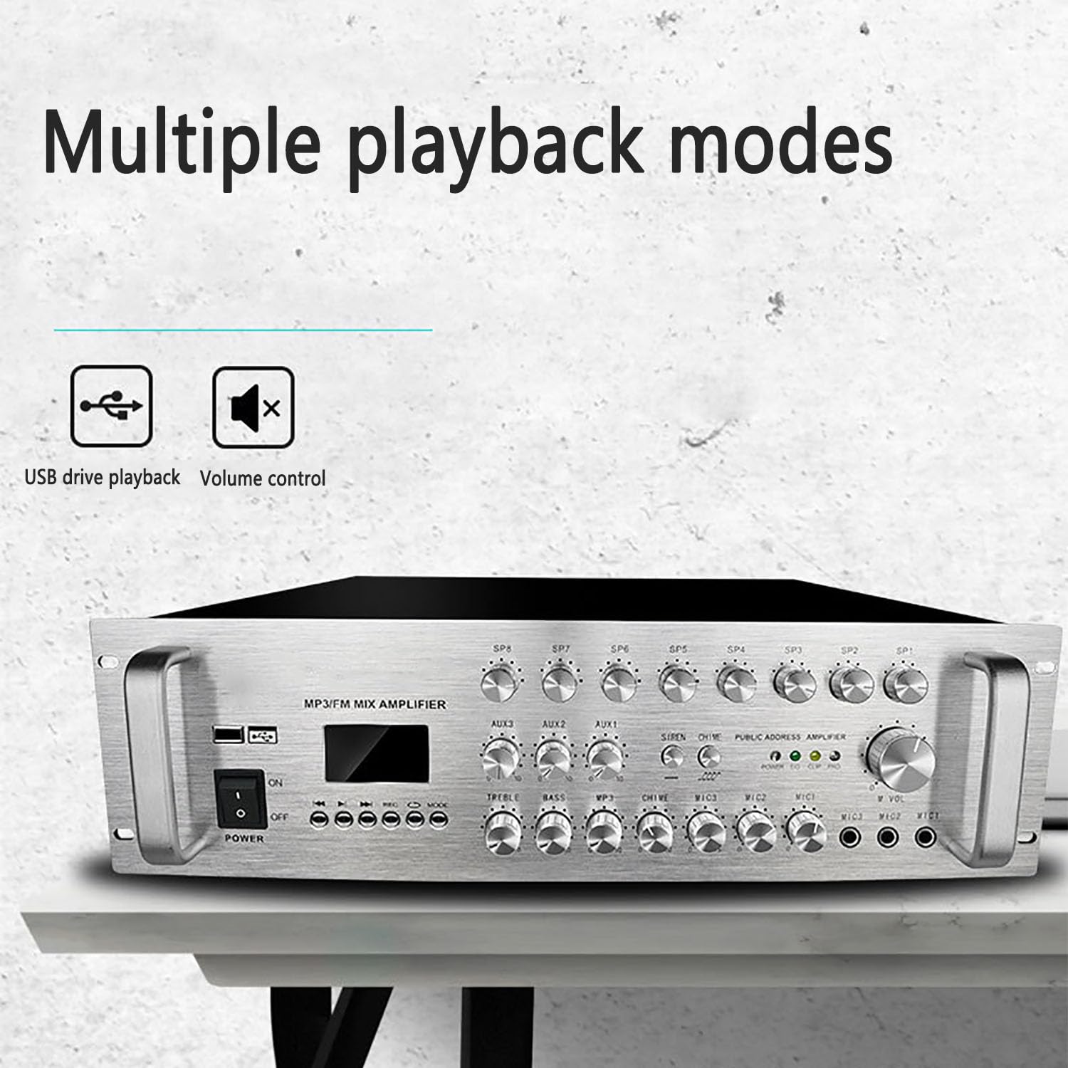 Amplificateur Audio Stéréo Numérique, Amplificateur De Puissance Bluetooth Audio Professionnel Avec 3 Entrées Microphone, Contrôle Indépendant Du Volume Sur 8 Zones Pour Centres Commerciaux/hôtels