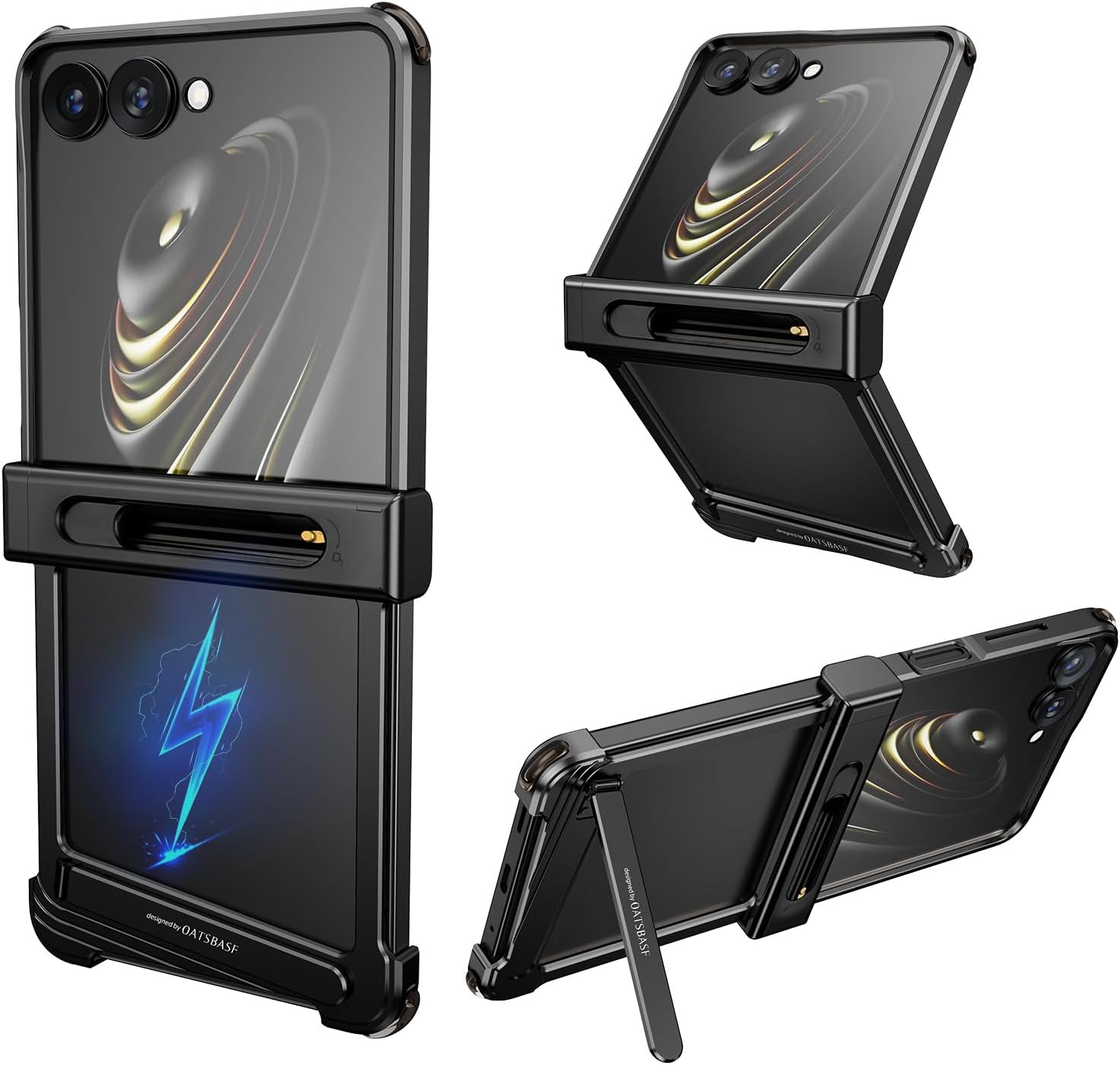 Frameless for Samsung Galaxy Z Flip 7 Case with Kickstand,Compatible with Magsafe,Aluminum Metal Slim Heat Dissipation Shockproof Protective Bumper Case for Samsung Z Flip 7 Cover(Black)