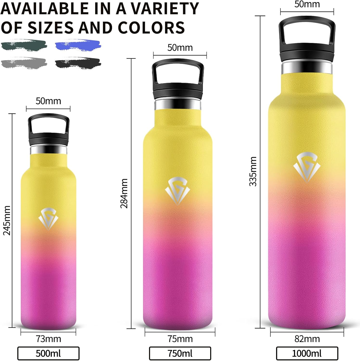 Water Bottle, 500 ml Stainless Steel Drinking Bottle, BPA-Free, 24 Hours Cold & 12 Hours Warm, Water Bottle with Straw, Cold and Warm, Leak-Proof, Thermos Flask for Hiking, Fitness, Camping