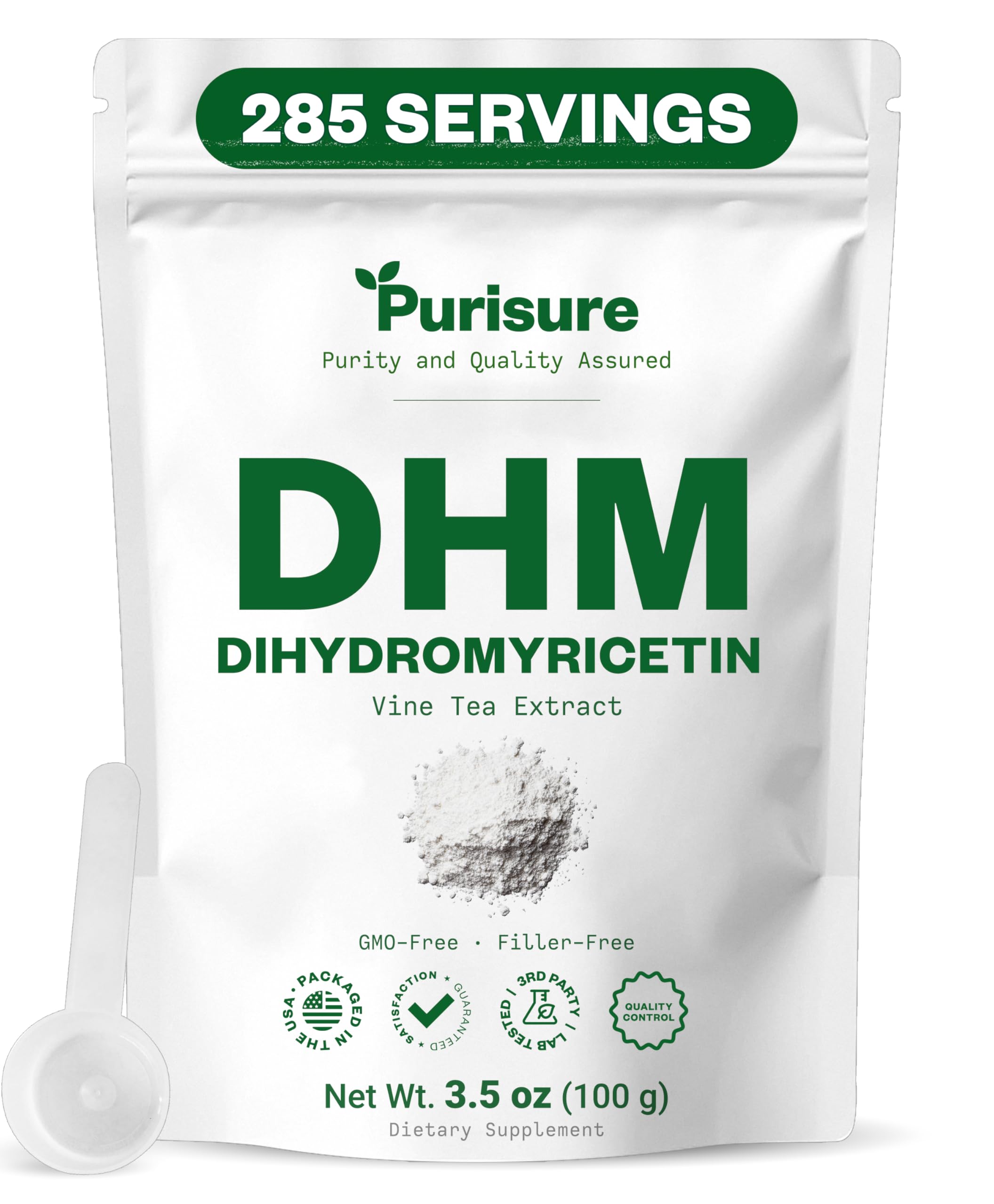 Purisure Dihydromyricetin (DHM) Powder 100g (285 Servings), Perfect for Hangover Prevention & Cure, Intoxication Prevention, Hangover Vitamins for Nutrient Restoration, Liver Support