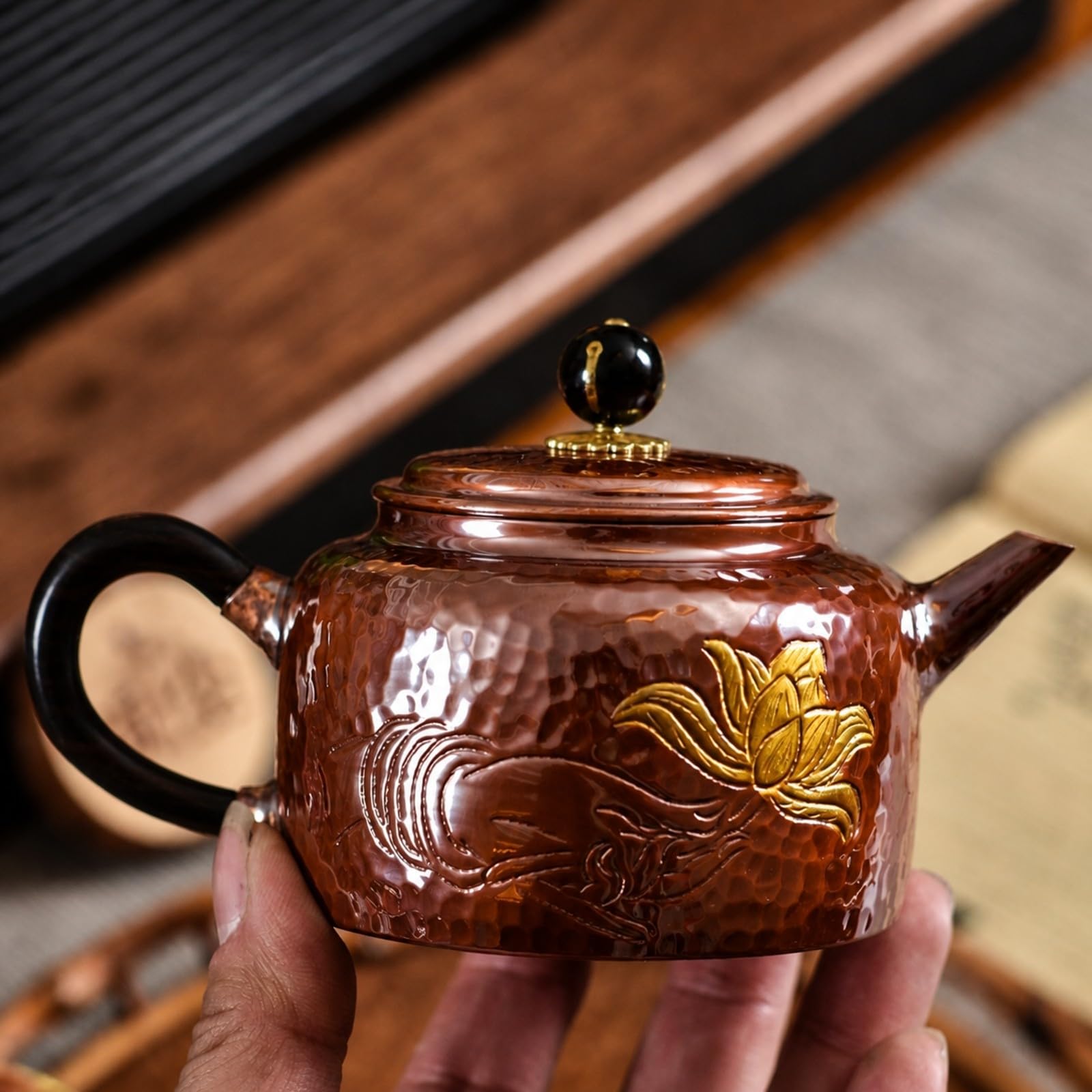 Théière En Cuivre 200 Ml Théière Ciselée à Décor Floral Portable pr Pauses Lecture Tranquille