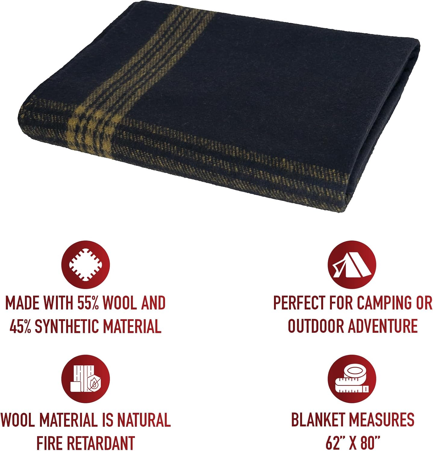 Rothco Striped Outdoor Wool Blanket – Heavyweight, Warm, and Comfortable Emergency Cover