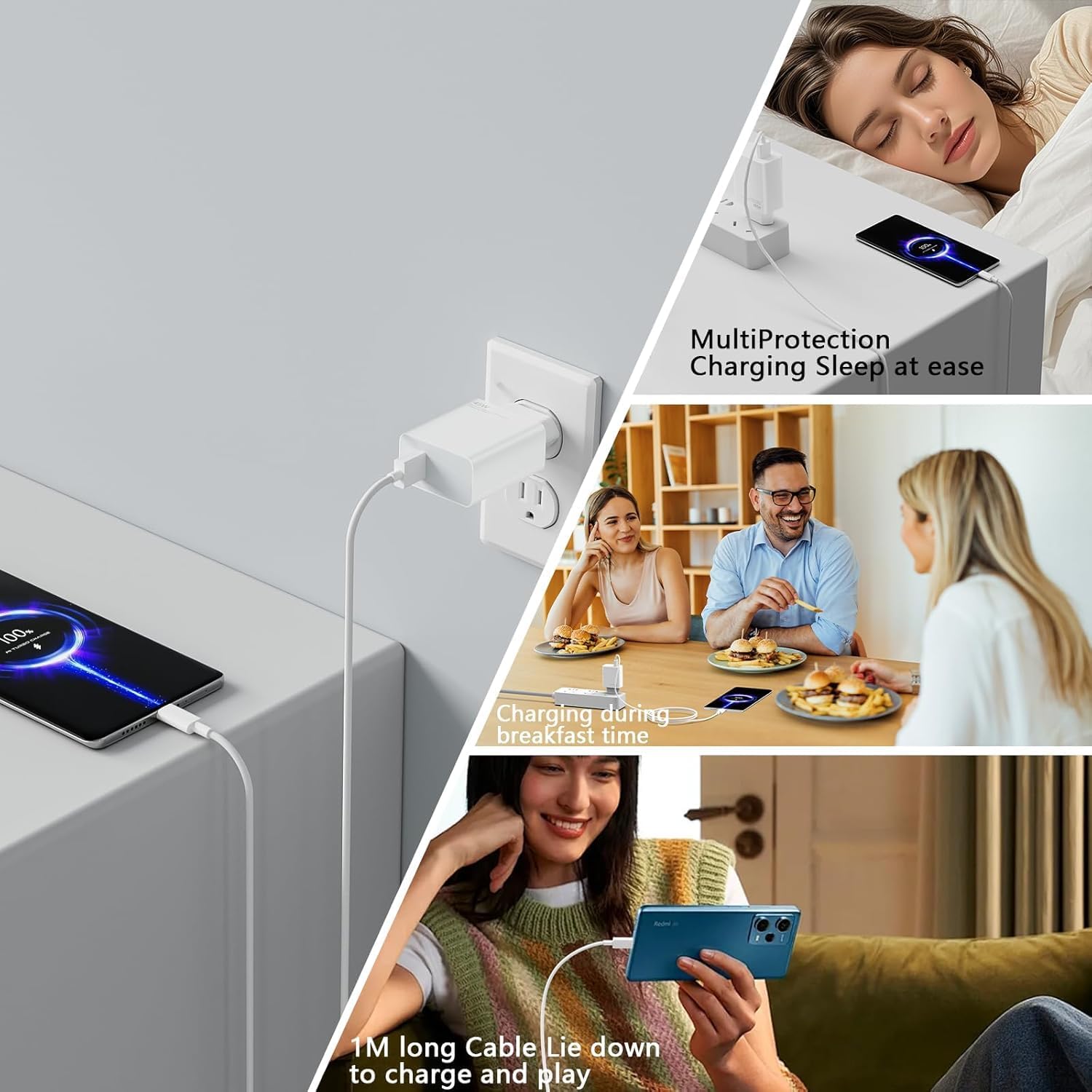 Hobeiy Cargador Rápido 45W con Cable USB C 1.5m para Xiaomi Redmi Note 14 Pro, 15T, 15, 14, Poco X7 Pro, F7 Ultra — view 6