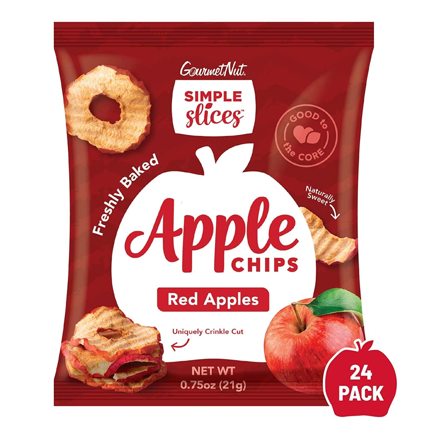 Gourmet Nut Simple Slices Organic Baked Apple Chips, USA Grown Apples, No Added Sugar, Red Apples, .75oz (Pack of 24)