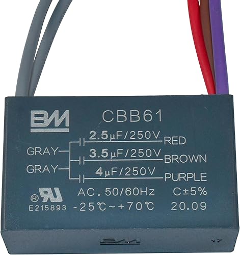 Miniatura 86 de HQRP Condensador compatible con ventilador de techo Hampton Bay 4.5uf+5uf+6uf 4-Wire CBB61