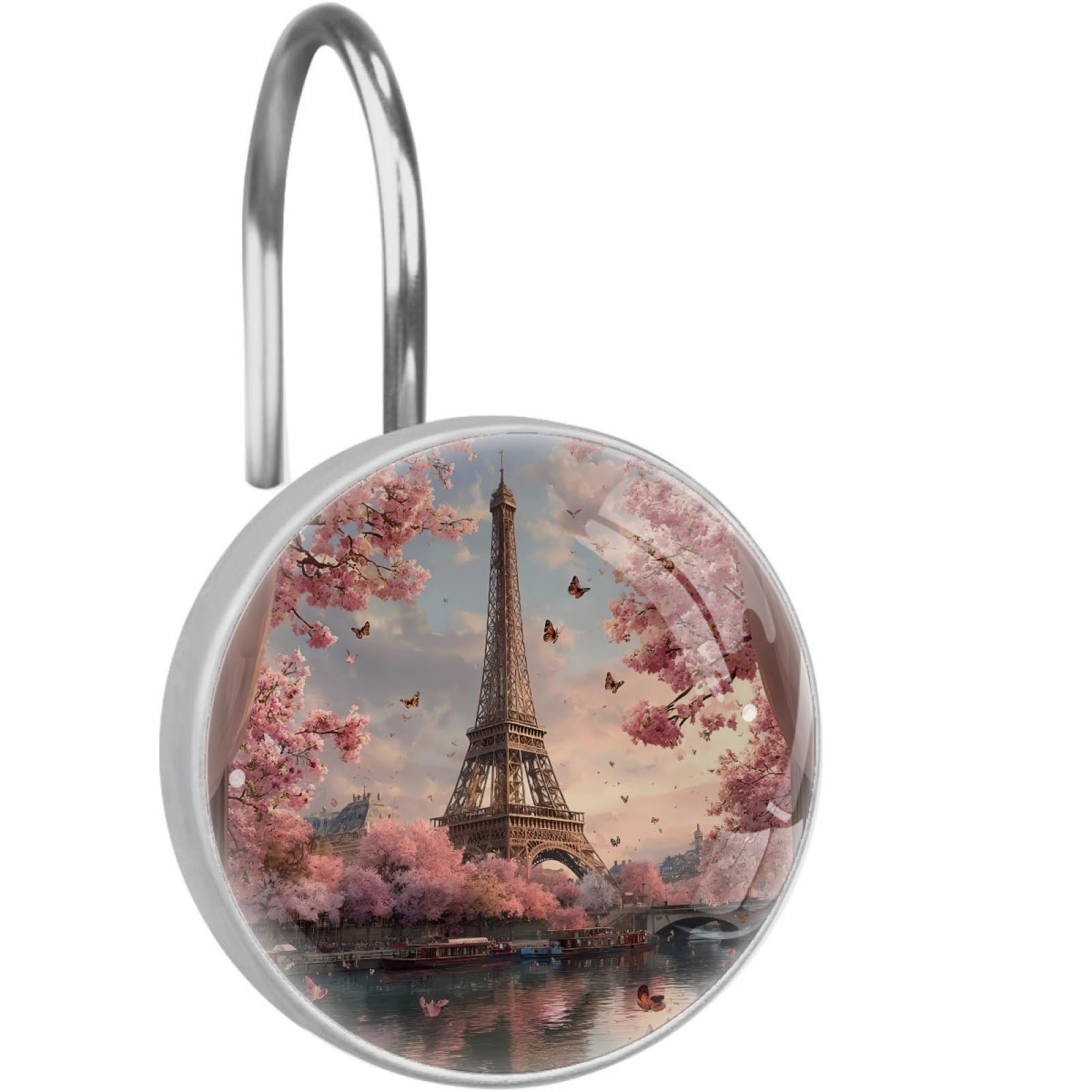 VAPOKF Shower Curtain Hooks, 12PCS Cherry Blossom Paris Shower Curtain Hook for Bathroom Decors Home Bedroom