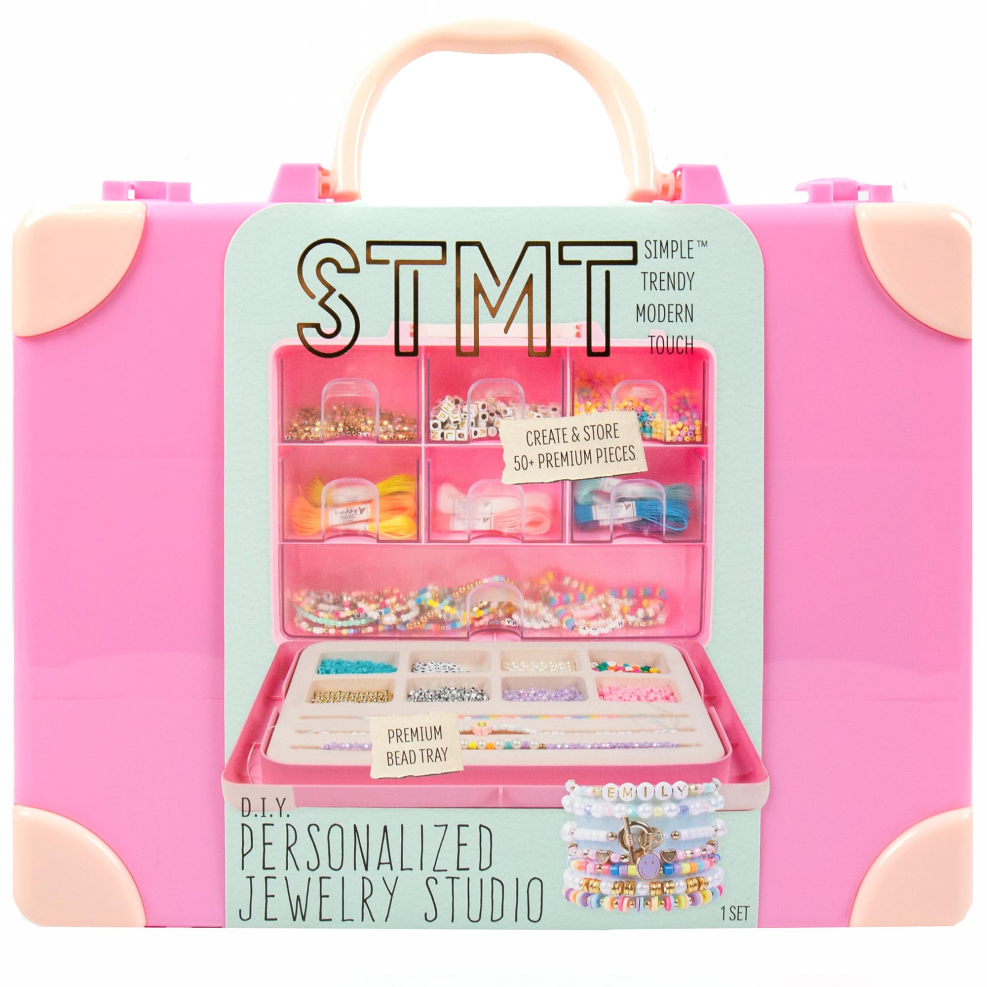 STMT Estudio de joyería personalizado, crea más de 50 piezas de primera calidad, kit de fabricación de pulseras de moda, incluye dijes de pulsera de metal, bandeja de cuentas extraíble y suministros