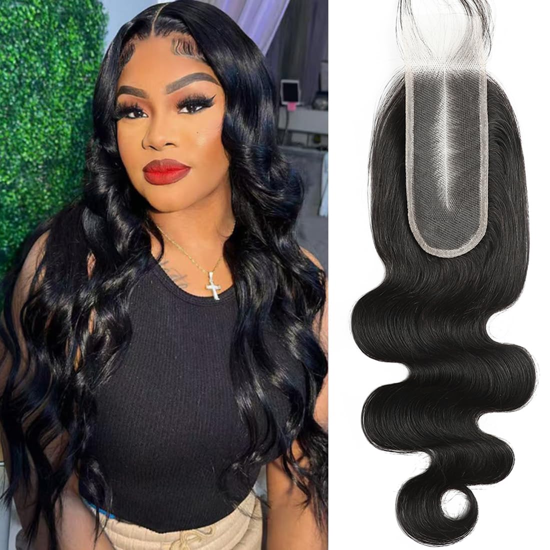 2x6 Human Hair HD Transparent Lace Closure Body Wave Skinlike 16inch 100% Virgin 2x6 Human Hair Middle Part Kim K Closure Brazilian 2x6 Body Wave HD Closure Natural Black glueless pre plucked bleached