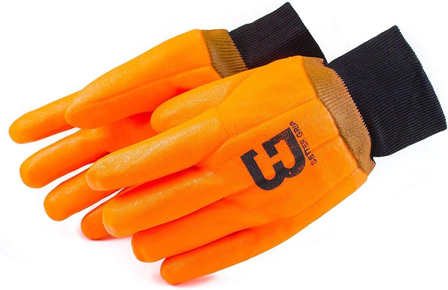 BG105ORGKW Heavy Duty Premium Sandy finished High Visibility PVC Coated Gloves with Knit Wrist, Chemical Resistant, One Size (1 Pairs)