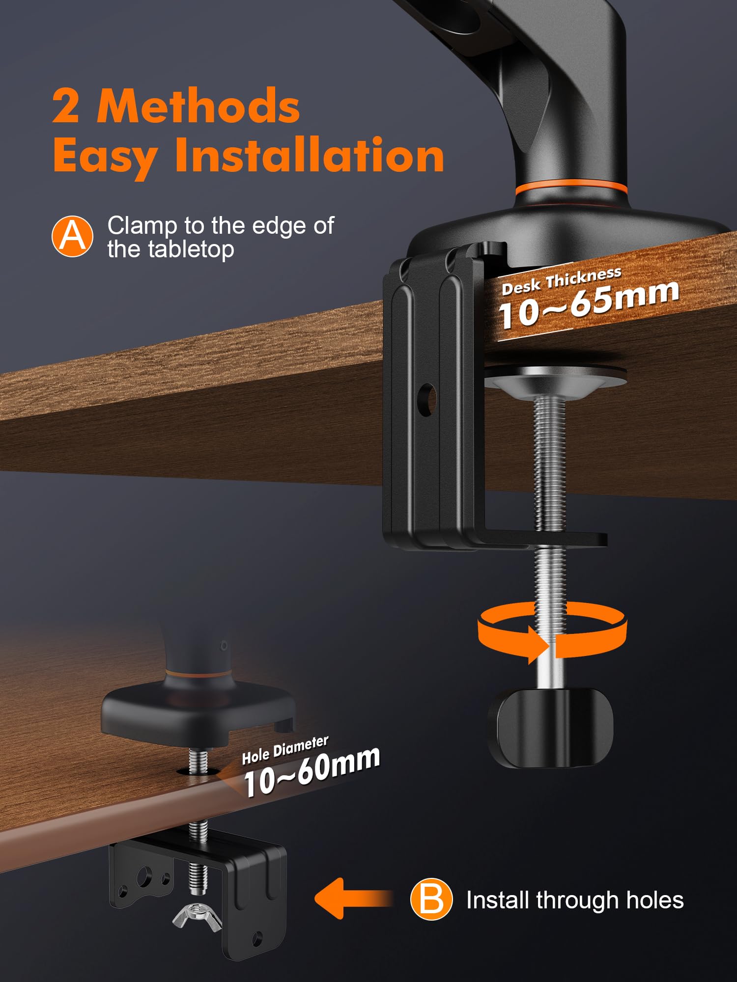 Ibergrif Soporte de Monitor Escritorio para Pantallas de 13-32 Pulgadas, Brazo de Monitor Ajustable en Altura con Muelle de Gas, Inclinación, Giratorio, Rotar, Gestión de Cables, VESA 75/100mm -Negro