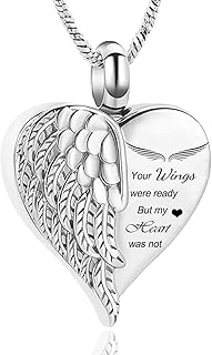 Yinplsmemory Love Heart Urn Necklace for Ashes Keepsake Memorial Cremation Jewelry Stainless Steel Angel