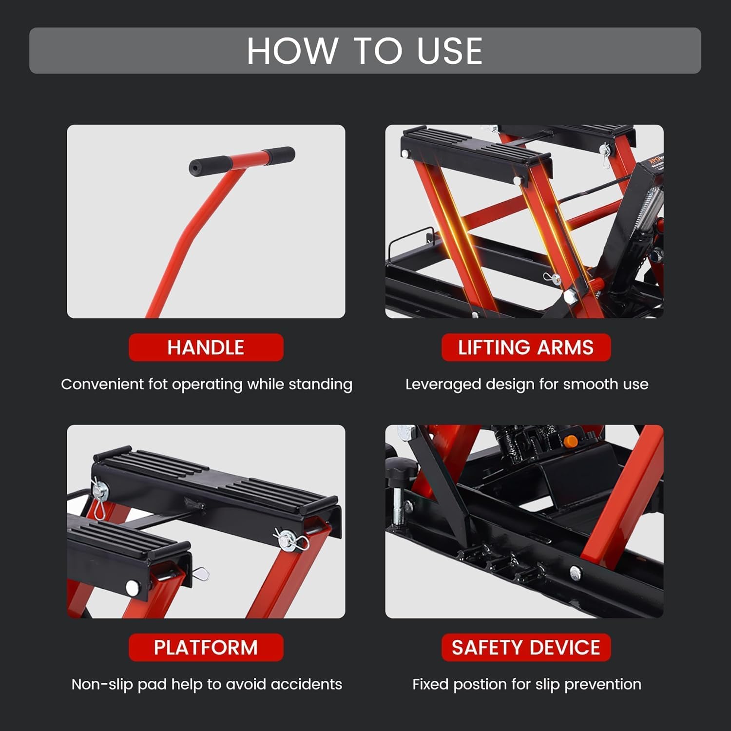 1500LB Hydraulic Motorcycle Lift Jack, Foot-Operated Scissor Lift Table for ATV with 4.5-15" Lift Range, Portable Motorcycle Jack with Wheels, Red