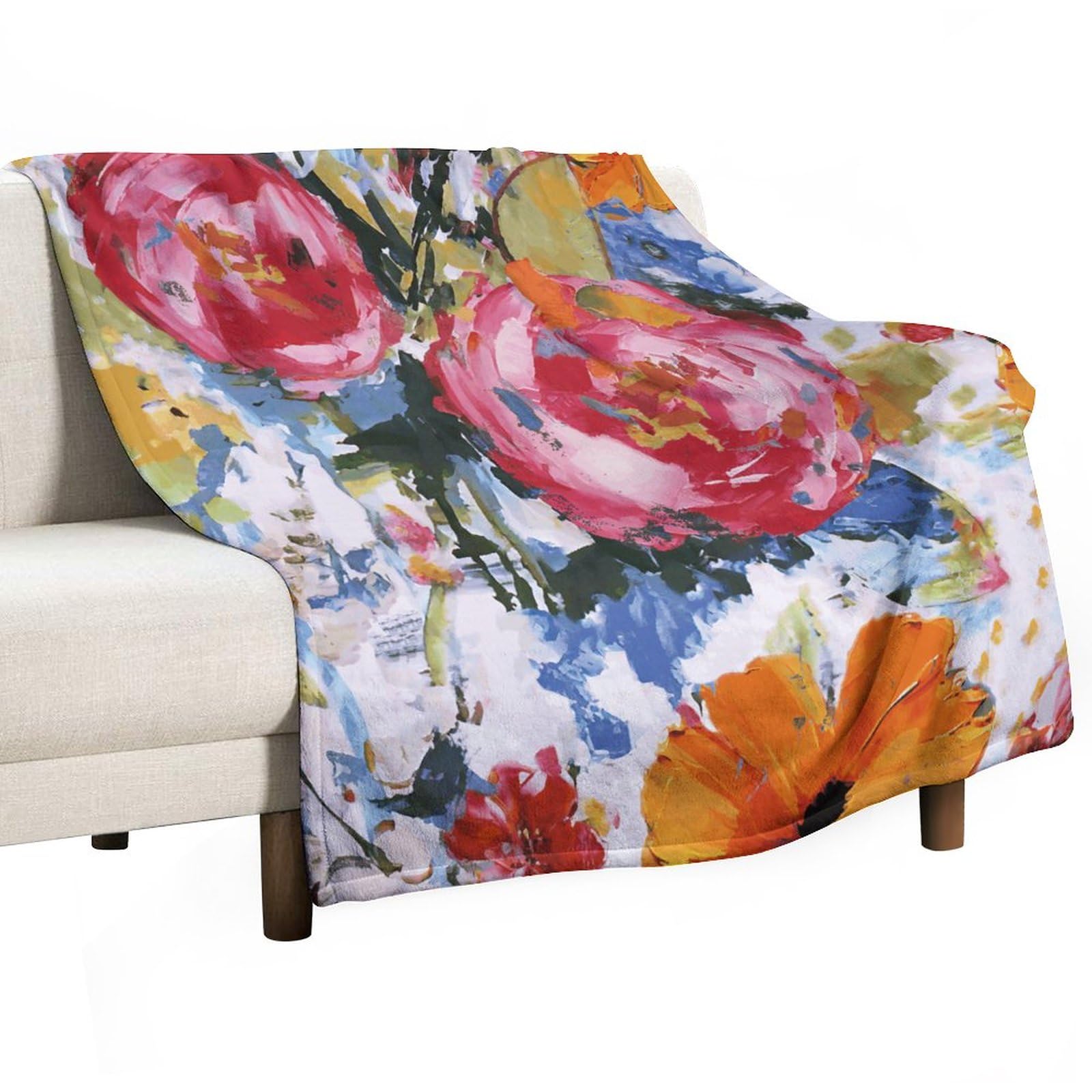 Couverture polaire en flanelle pelucheuse et douce motif floral imprimé