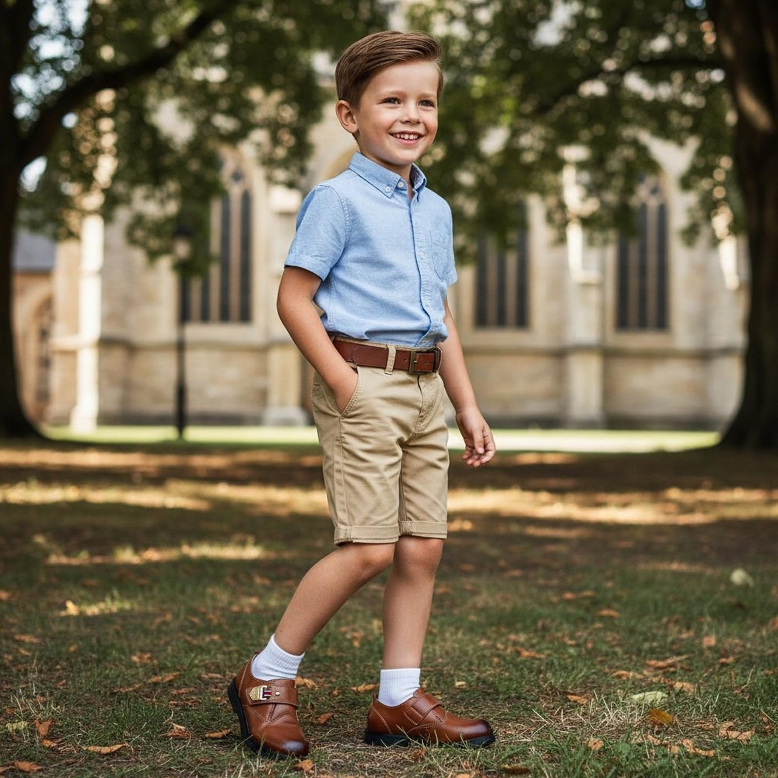 DADAWEN Anzugschuhe für Kinder Jungen Klettverschluss Halbschuhe Schule Uniformschuhe