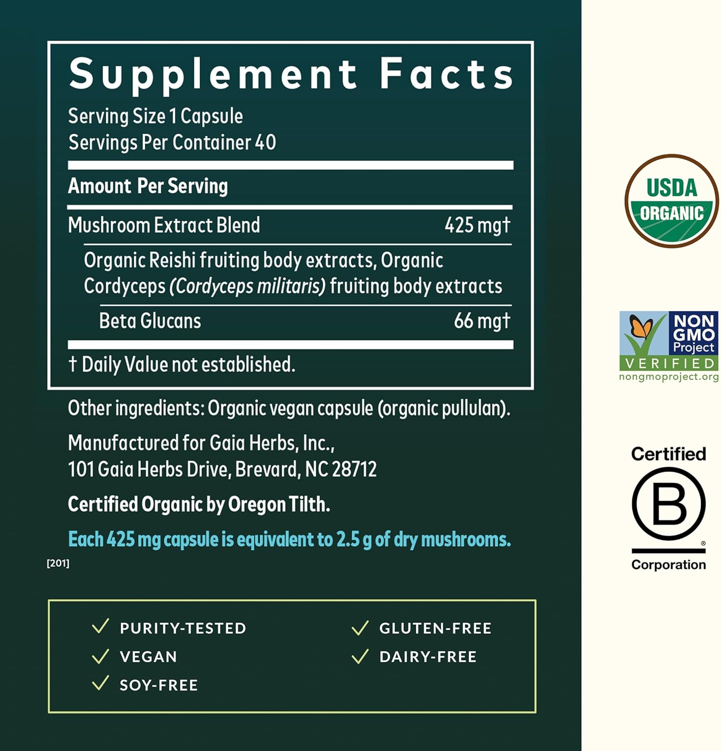 Gaia Herbs Respiratory Mushroom Blend - Immune Support Herbal Supplement to Help Maintain Overall Lung and Respiratory Health - WIth Reishi and Cordyceps* Mushrooms - 40 Vegan Capsules (40-Day Supply) - Image 3