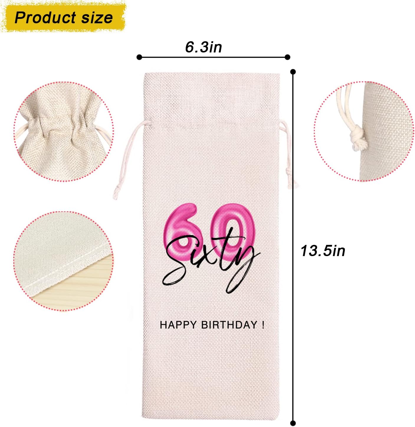 60th Birthday Wine Bag Gift |60Years Old Gift Idea | Personalized Birthday Wine Bag | SIXTY Birthday Gifts for Him Her Party Favors 11WB32 image 2