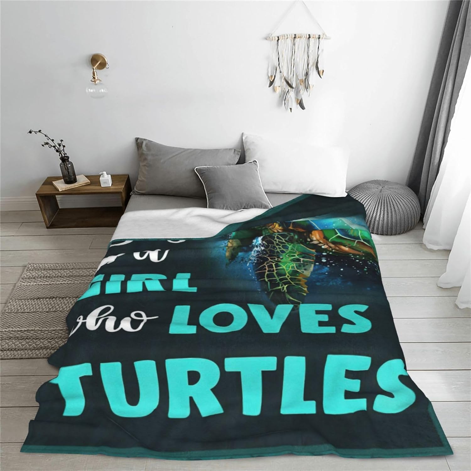 SweetFox Just A Girl Who Loves Turtles Blanket Teal Sea Turtle Decor Throw Blanket Gifts for Girls Boys Super Warm Soft Plush Fleece Flannel Winter Bedding Blanket for Kids Adults Women Men 80"X60" - Image 6