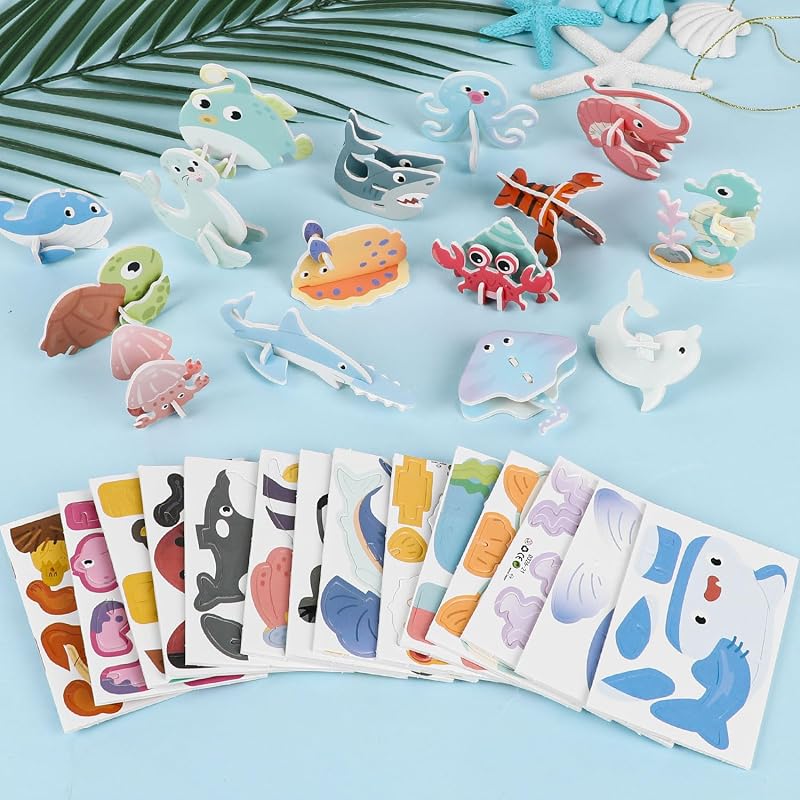 Educational 3D Cartoon Puzzle for Kids,25Pcs 3D Cartoon Jigsaw Creative Learning Model for DIY Crafts Birthday Party Favor Gifts (Marine Organism)