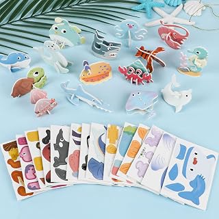 Educational 3D Cartoon Puzzle for Kids,25Pcs 3D Cartoon Jigsaw Creative Learning Model for DIY Crafts Birthday Party Favor Gifts (Marine Organism)