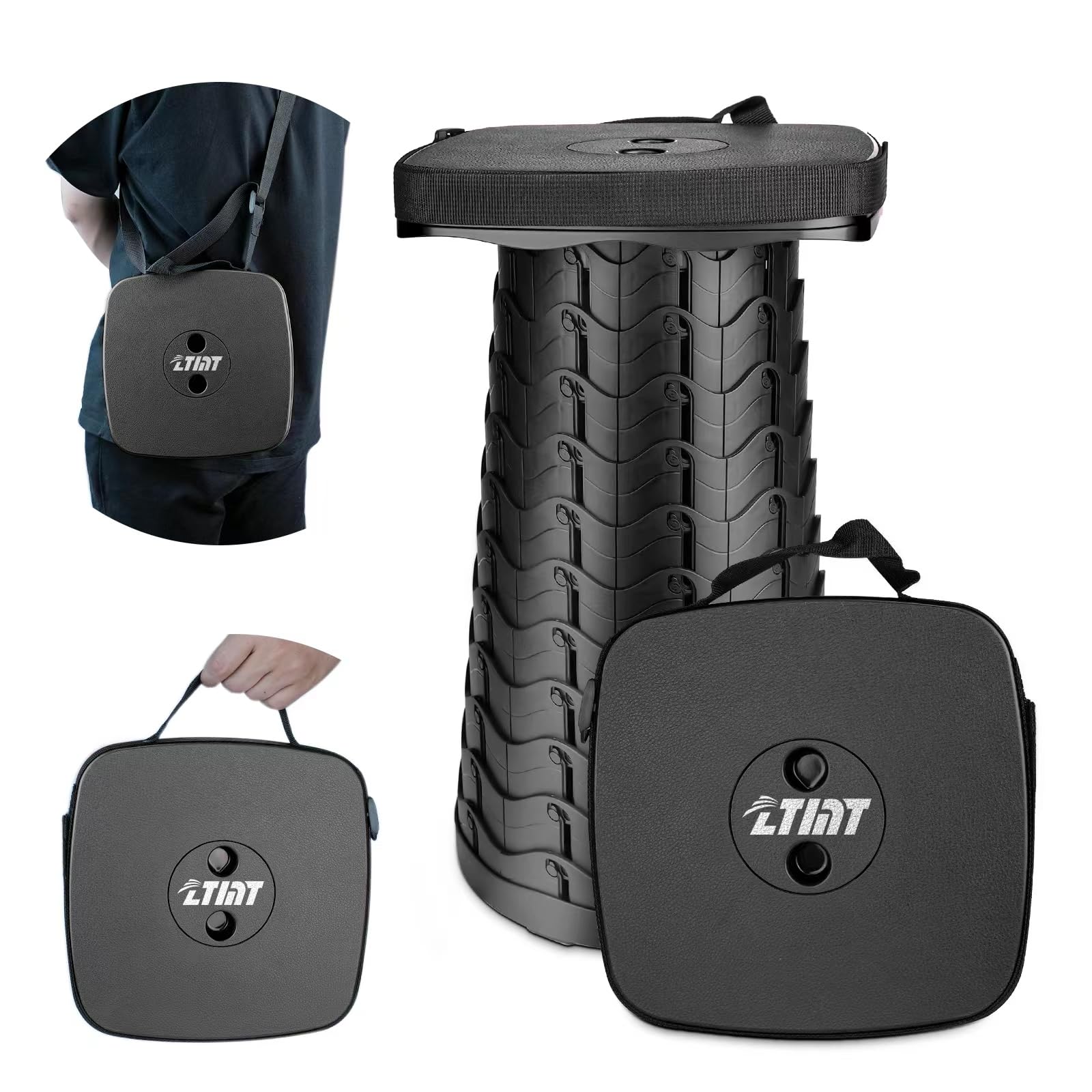 ZTMT Upgraded Square Folding Stool, Max Load Capacity 485lbs, Portable Collapsible Seat, Telescoping Foldable Stool for Camping,Fishing,Hiking,Travel