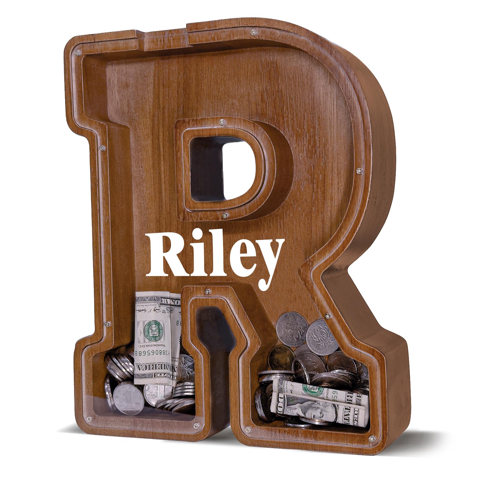 JOOMALAFLY Personalized Wooden Letter Initial Coin Bank for Kids - Customized Piggy Bank Perfect for Boys and Girls, Birthday and Festival — image 1