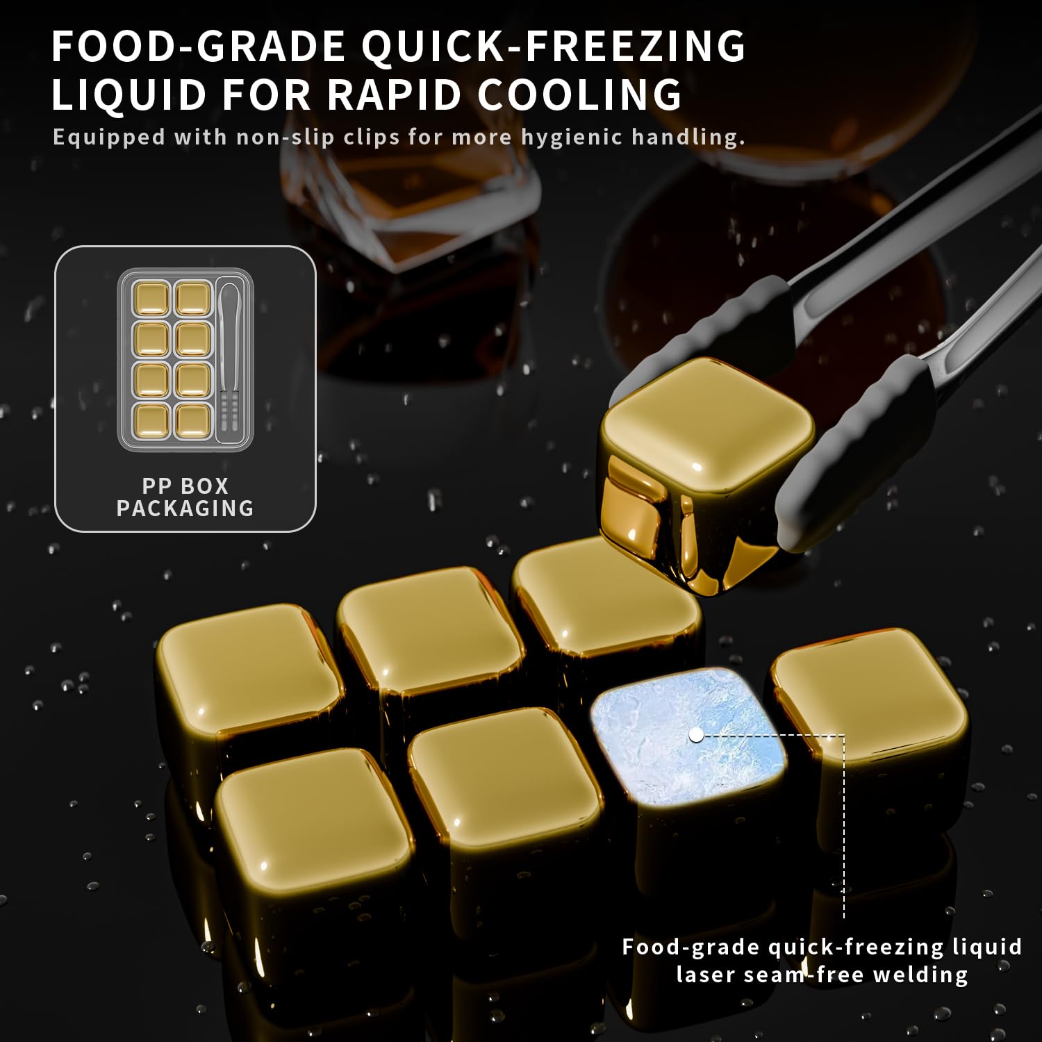ShanSon Wine Chillers Metal Ice Cube 8 PCS Stainless Steel Whiskey Stones Reusable Whiskey Rocks Beverage Chilling Stones for Scotch and Bourbon Drinking Gifts Set for Men Dad Husband,Gold — Amazon image 3