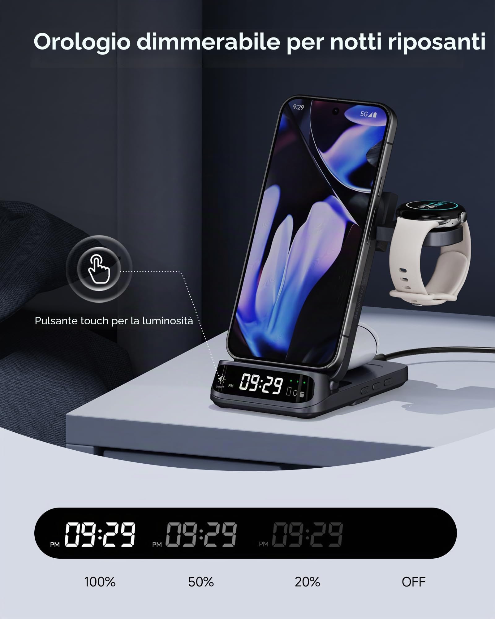 SwanScout Caricatore Wireless per Pixel Watch 3/2/Fitbit Versa 4/3, Stazione di Ricarica 3 in 1 per Google Pixel 9 Pro Fold/9/Fold/8/7/7a/6, SwanScout 708G2 (Non per Pixel Watch 4/1)