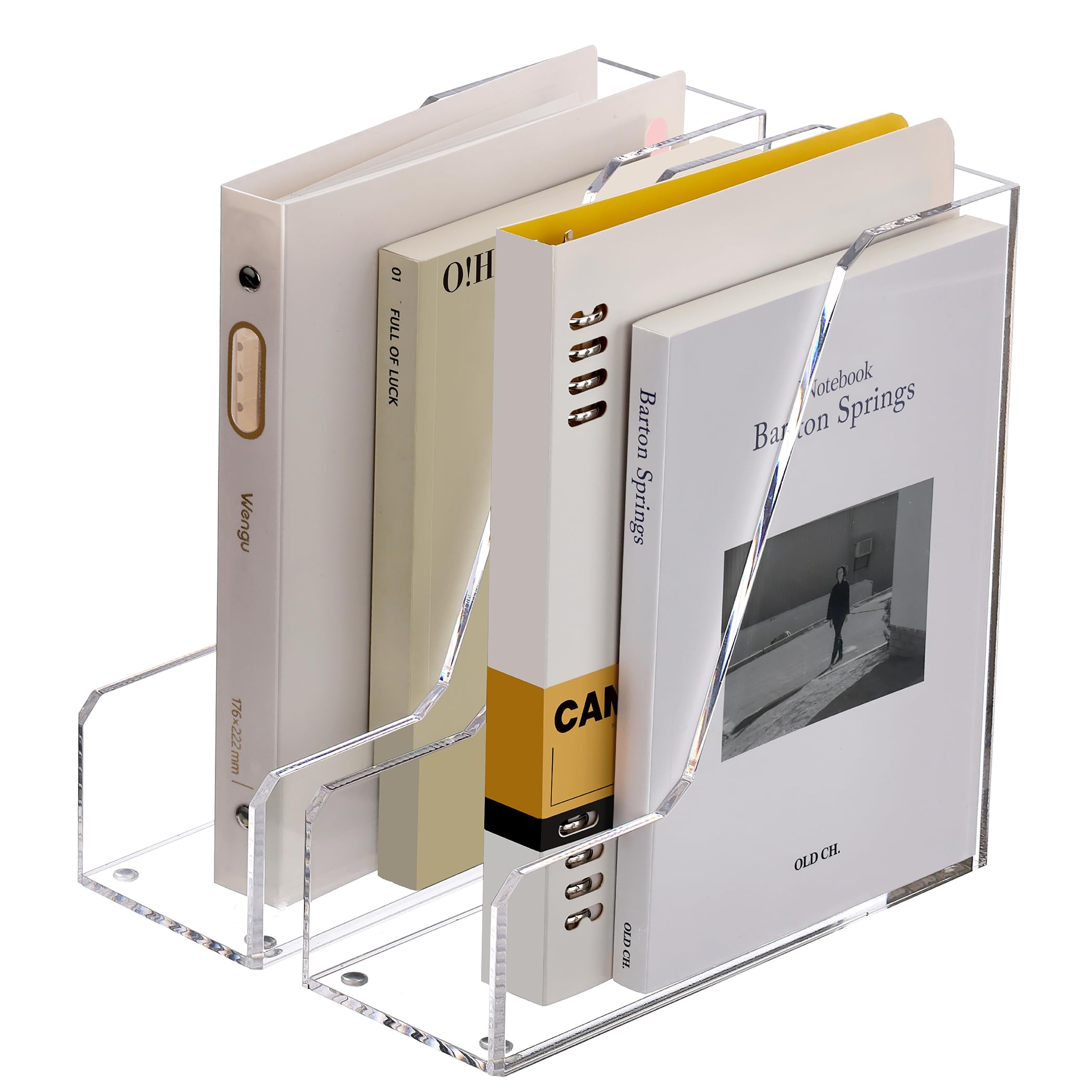 SANRUI Acrylic File Organizer, Clear Desk Organizer and Storage Bins Holding for Folders, Binders, Notebooks, Envelopes, Multi-purpose Magazine File Organizer for Home Office, 2 Pack