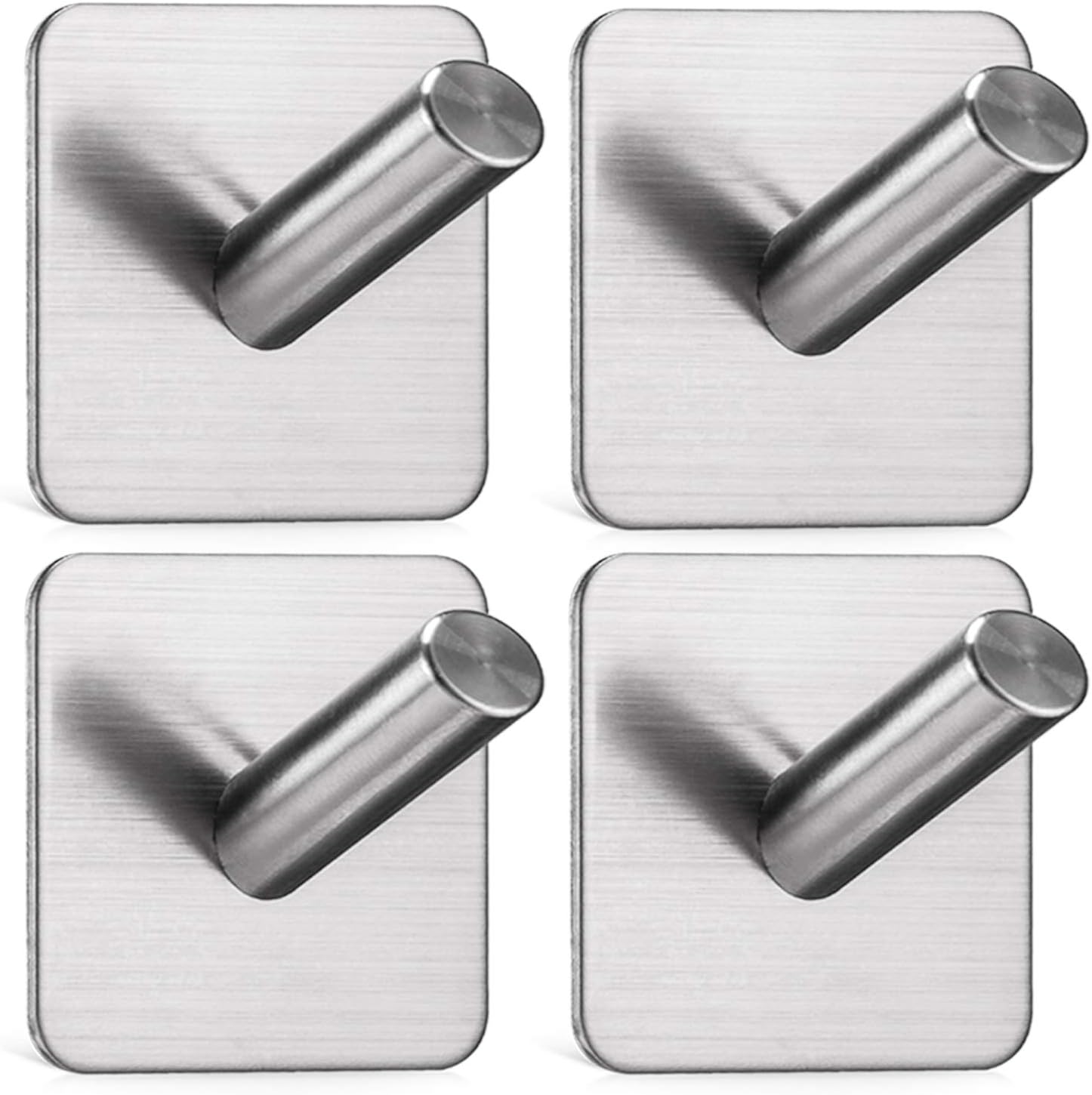 Adhesive Wall Hooks Heavy Duty Hooks for Hanging Wall Hangers Stick on Shower Home Bathroom Kitchen Door Ideal for Robes, Umbrellas, Clothes, Bags, Coats, Keys - Stainless Steel - 4 Packs