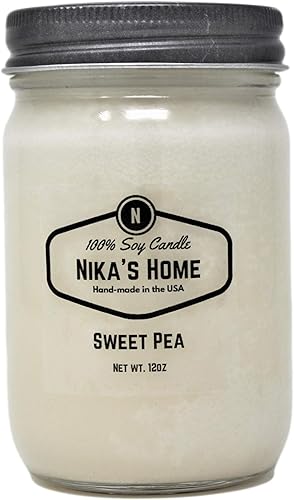 Nika's Home Vela de soja Sweet Pea  Tarro de masón de 12 onzas, vela de soja no tóxica, vela vertida a mano, vela de larga duración, vela altamente